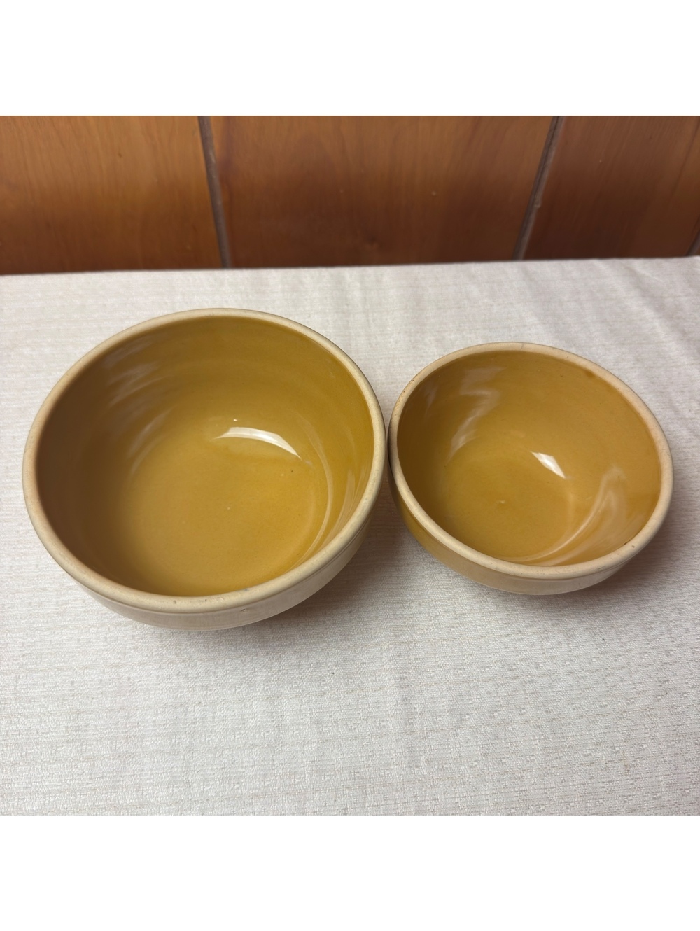 Vintage Americana General Stoneware Nesting Bowl Set Brown Pottery 2 Pc - Picture 5 of 9